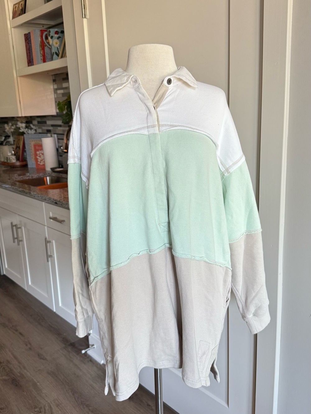 Free People Colorblock Collared Pullover Sweater